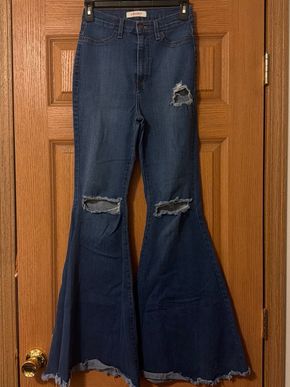 Vibrant Dark Blue Distressed Flare Jeans